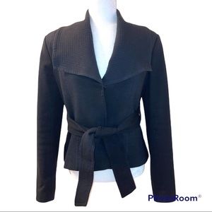 Willi Smith Collared Coat Shoulder Pads Lined Belted Snap Buttons Black Small